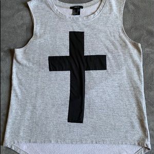 Forever 21/Grey/High-Low Top/Black Bold Cross